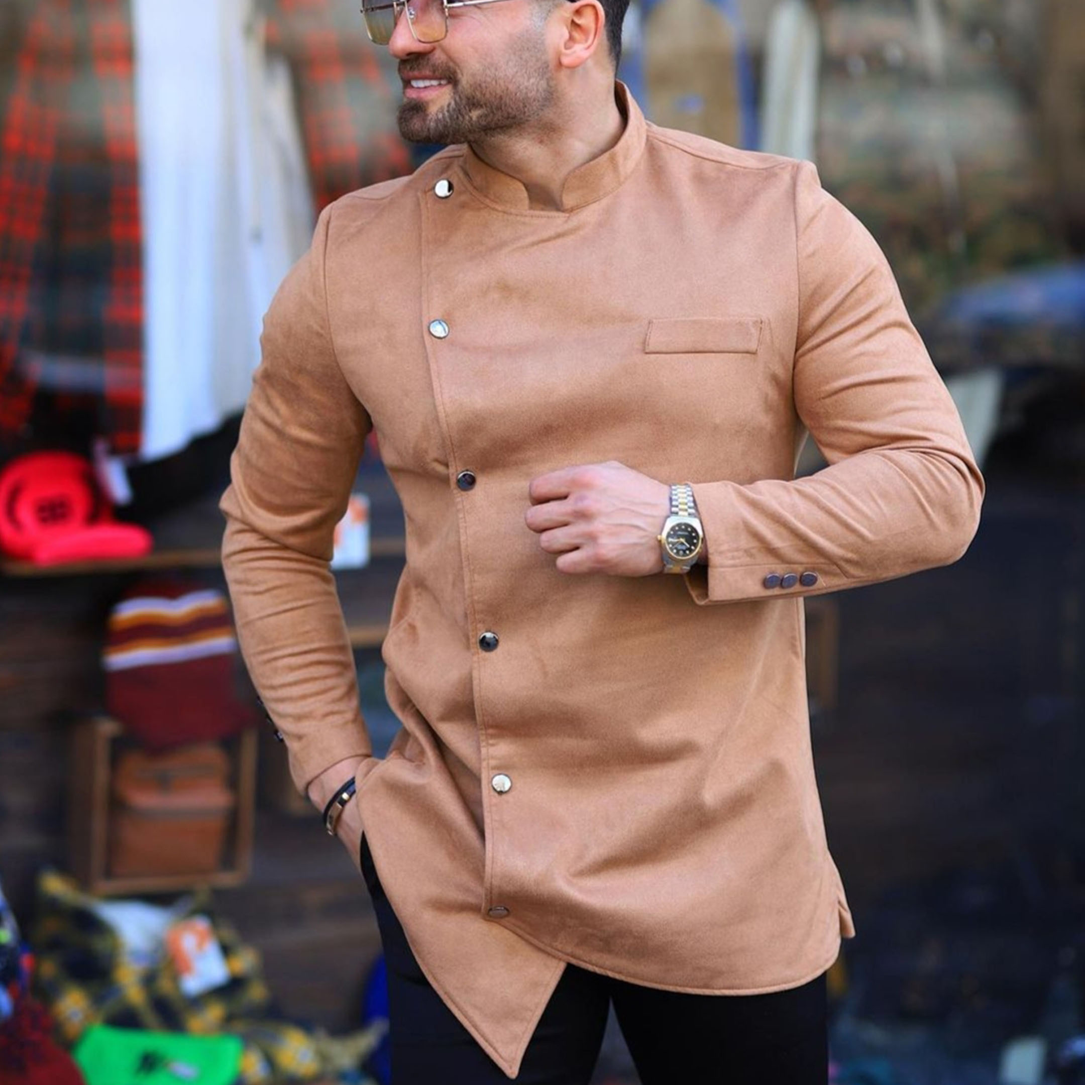 Double Flap Design Long sleeved Shirt Trendy HF2701-03-03