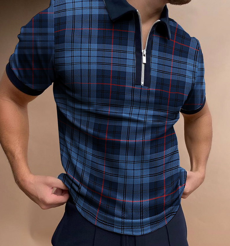 Casual color blocking zippered loose polo shirt HF3017-02-04